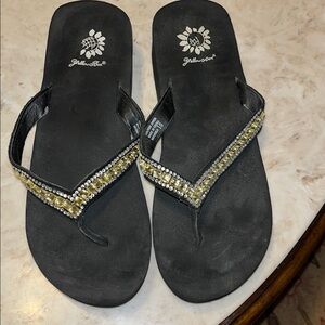 Yellow Box Brussels jeweled flip flops